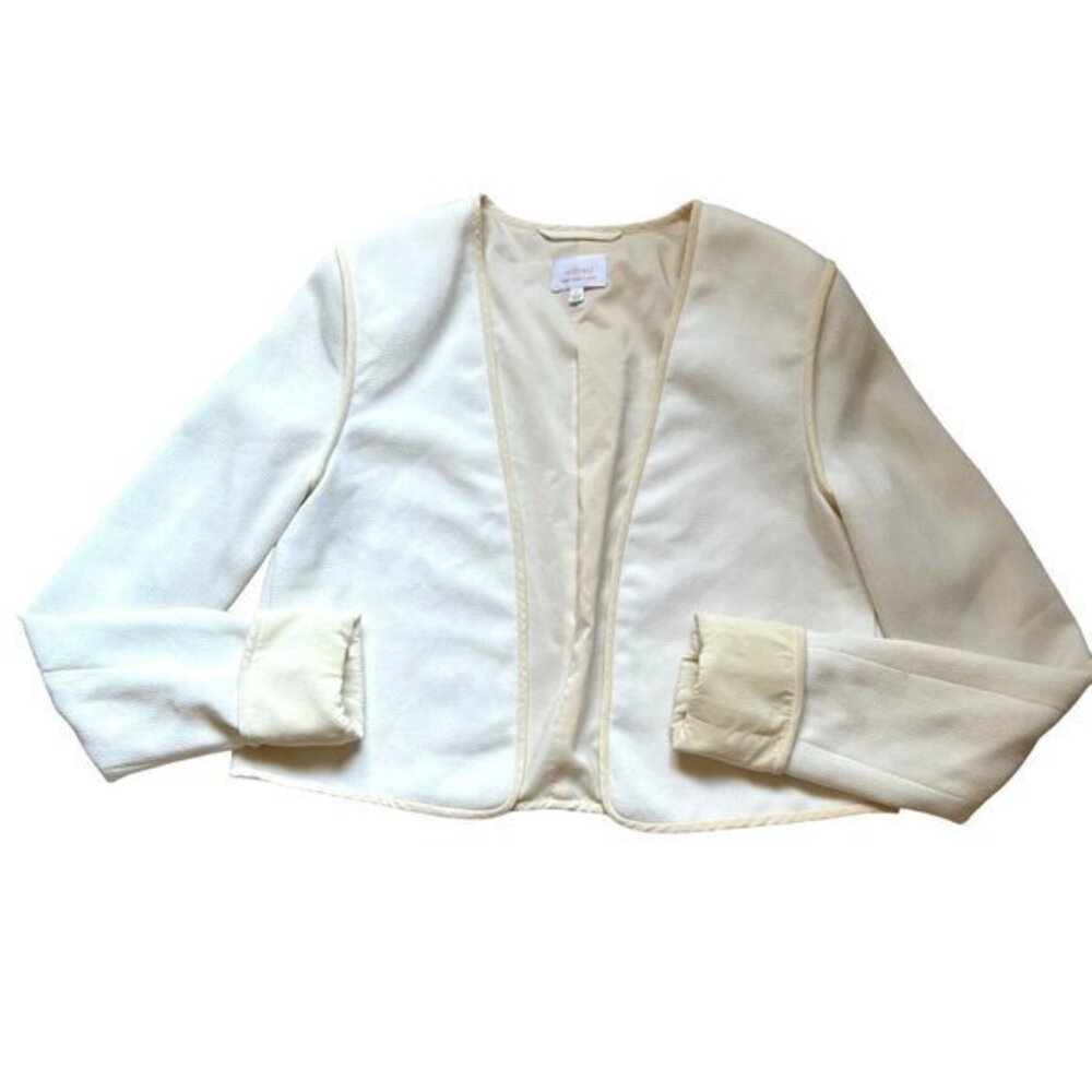 Wilfred Aritzia Crepe Creme Cropped Open Front Jacket Blazer Piping Size‎ 0